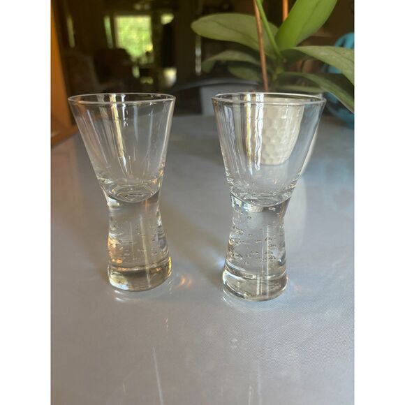 Set of 2 Pier One Cordial Mouth Blown Glass Bubble Base Shot Glasses - Picture 5 of 10